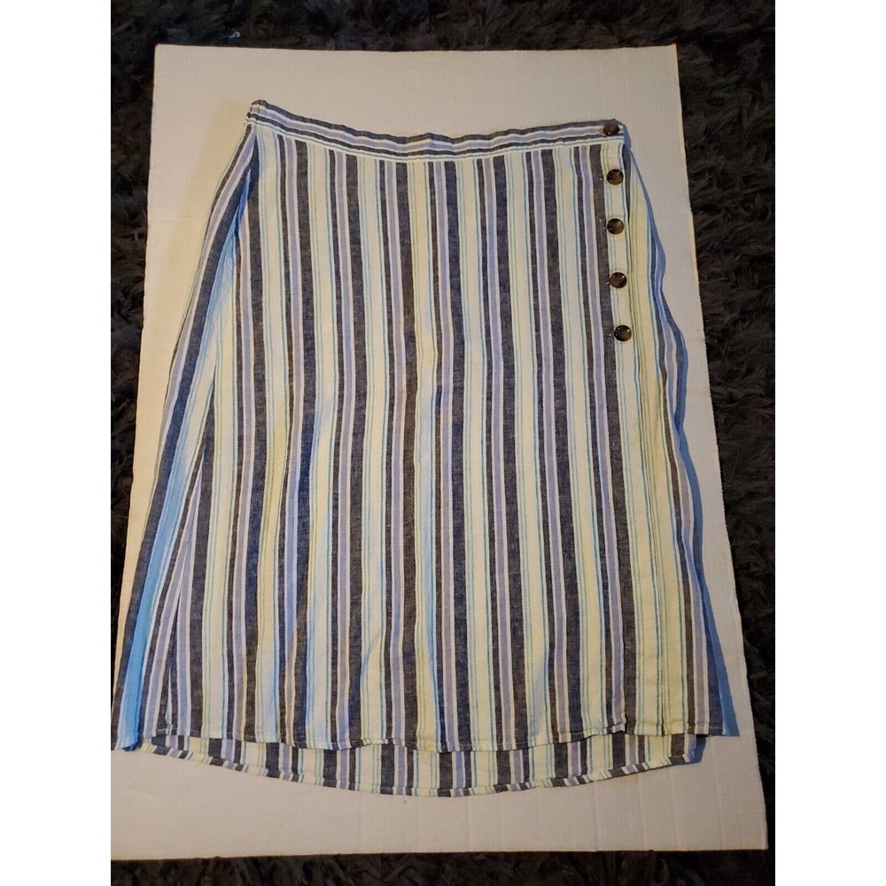 CJ Banks Striped Linen Blend Button Accent Beachy Pencil Skirt Size 1X